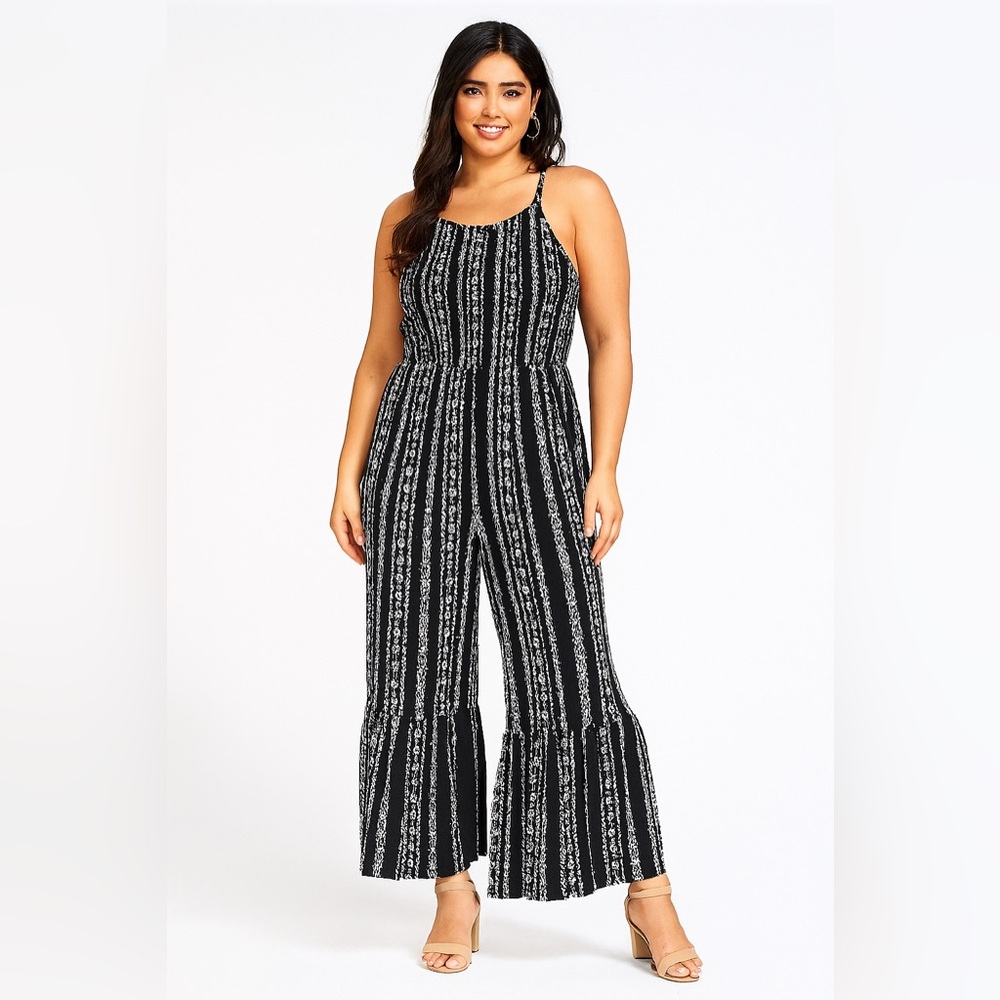 Angie Boho Black & White Wide-Leg Jumpsuit‎ | Festival Style